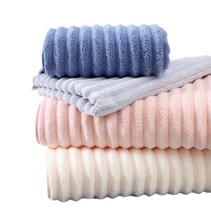 Coral Fleece Bath Towel Striped Rectangle Quick-Dry Absorbent Home Use 100g 120g - Product Image 4