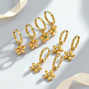 Classic Gold Plated Zircon Pendant Earrings <strong>Jewelry</strong> Women Fashion Dangle Earrings Flower Charms Accessories TGES6596 - Product Image 2