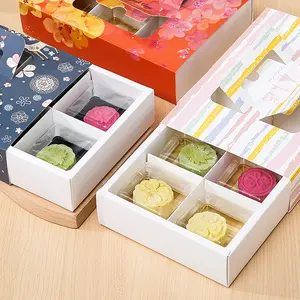 Bán Buôn Xách Tay Ngăn Kéo Cửa Sổ Thiết Kế Trứng Tart Lòng Đỏ Trứng Sắc Nét Macaron Đóng Gói Hộp 4/6 Lỗ Pastry Đóng Gói Hộp