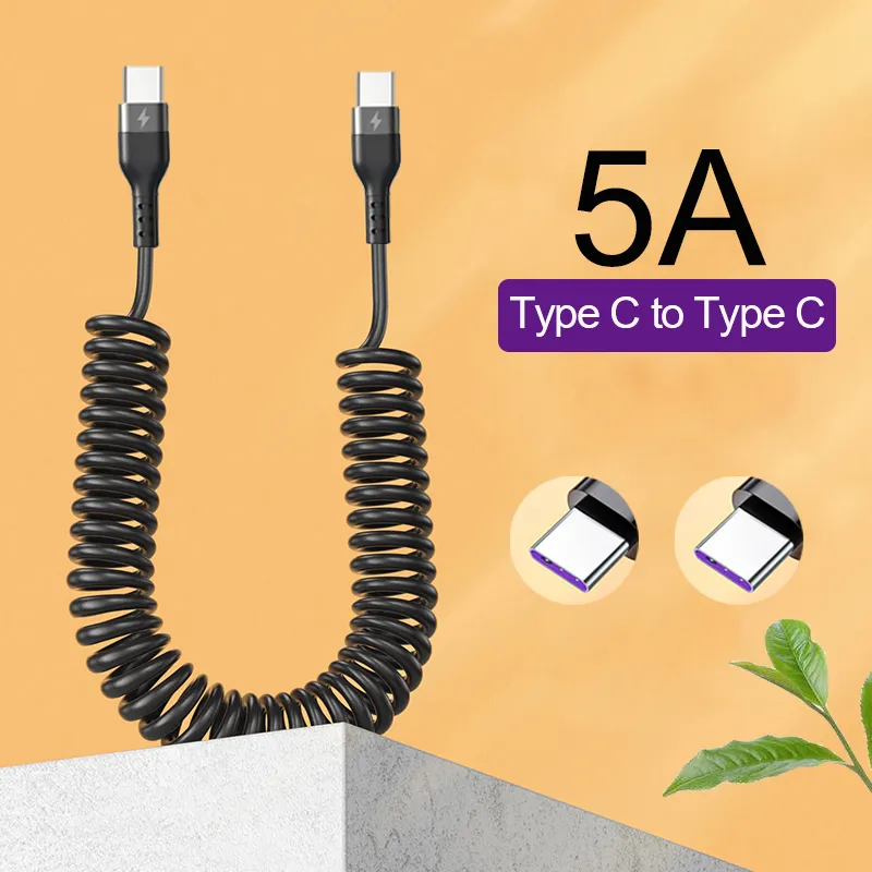 66W 5A USB Type C 데이터 케이블 3A 마이크로 USB 스프링 풀 텔레스코픽 고속 충전 케이블 안드로이드 폰 액세서리 자동차 USB 케이블