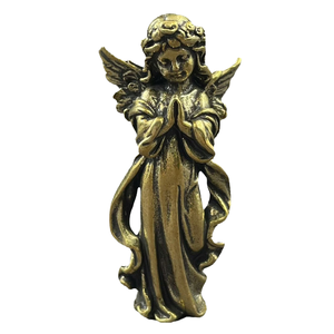 Estatua de Ángel Pequeño de Imitación Antigua, Material de Latón, Adorno de Escritorio, Decoración de Cupido de Metal con Alas de Bronce, Ángel Orando - Product Image 4