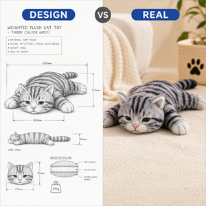 Peluche de Gato Realista con Peso, Orejas Rosas, Suave, en Posición Acostada, para Alivio de la Ansiedad y Apoyo Sensorial - Product Image 3
