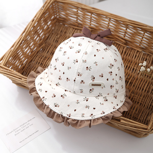 Sombrero de Pescador para Bebés, 100% Algodón, Diseño de Flores Pequeñas, Ajustable con Botón, Transpirable, Protección Solar, Primavera/Verano, Casual - Product Image 4