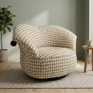 Sillón de terciopelo moderno estilo francés color crema, respaldo sólido, giratorio, estilo mediados de siglo, mueble para sala de estar - Product Image 4