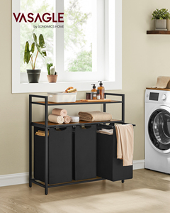 VASAGLE <strong>Laundry</strong> <strong>Basket</strong> with Shelf Removable <strong>Laundry</strong> Bag <strong>3</strong> Compartments <strong>Laundry</strong> Hamper with 2 Shelves - Product Image 2