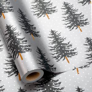MAYPLUSS Christmas Gift <b>Wrap</b> <b>Paper</b> 17 Inch X 33 Feet Silver White Trees Minimalist Winter Festive Packaging <b>Paper</b> - Product Image 1