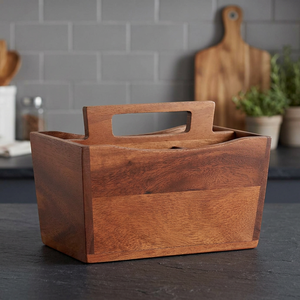 Wholesale New Design Customizable Portable Wooden Utensil Holder Caddy Handmade Soda Rustic Torched Wood Wine <b>Bottle</b> <b>Storage</b> Box - Product Image 1