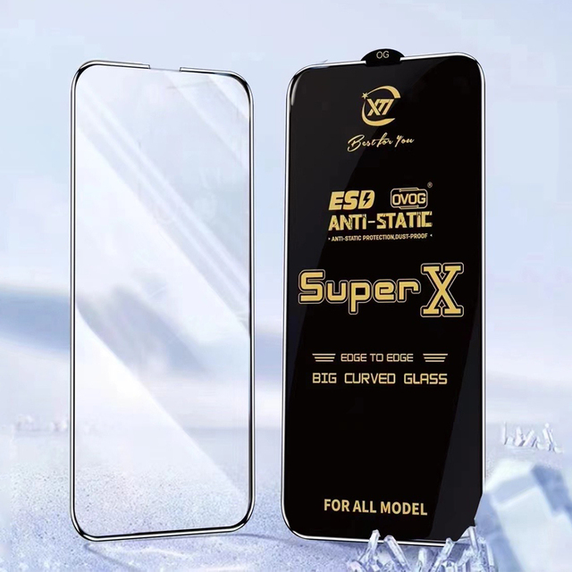 Super X Glass Anti-static Big Curved Edge Full Cover Glue Tempered Glass Screen Protector Film for Iphone13 14 15 Pro Max