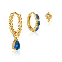 Ensemble de 3 boucles d'oreilles CELES Sweet en zircone bleue, acier inoxydable plaqué or 18 carats, résistantes à l'eau, boucles d'oreilles pendantes, boucles d'oreilles à clous pour femmes