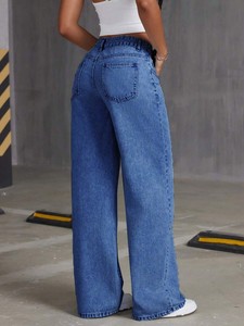 <span class=keywords><strong>Jeans</strong></span> de <span class=keywords><strong>Mujer</strong></span> de Cintura Alta, Holgados, de Pierna Ancha y Recta con Roturas - Product Image 5