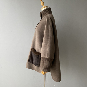 Cappotto di Lana Personalizzato Jxwatcher con Collo Alto e Lunghezza Media, Cappotto Invernale in Vera Lana di <span class=keywords><strong>Cashmere</strong></span> con Polsini a Costine e Tasche in Pelliccia di Visone per Donne - Product Image 5