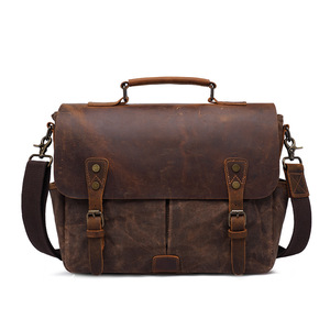 Popular Waterproof Genuine Leather Waxed Canvas Briefcase <strong>Camera</strong> <strong>Messenger</strong> <strong>Bag</strong> Shoulder <strong>Bag</strong> <strong>Camera</strong> Lens <strong>Bag</strong> - Product Image 6