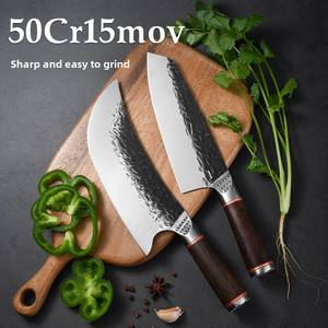 سكين مطبخ 9*8 بوصة بمقبض أسود من خشب الصندل معدن قديم مزور للجزارين - Product Image 3