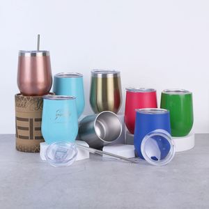 Gobelet isotherme en acier inoxydable de 12 oz avec logo personnalisé, forme d'œuf, pour café, vin, avec couvercle - Product Image 1