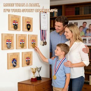 Wooden Square Medal <b>Display</b> Rack <b>Wall</b> Mounted Gold Badge Storage Living Room Collection Organizer Desktop Organization - Product Image 2