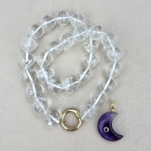 Collier ras de cou en gros perles de cristal naturel, fermoir plaqué or et perles de quartz clair, bijoux de mode pour femmes - Product Image 3