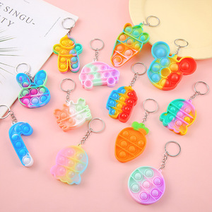 Rainbow Pop Bubble <b>Keychain</b> Toy For Kids Stress Relief Portable Cartoon Shape Plastic Keyring Gift - Product Image 2