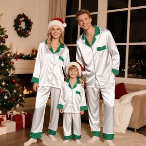 Conjunto <span class=keywords><strong>de</strong></span> Pijamas Familiares <span class=keywords><strong>de</strong></span> Satén <span class=keywords><strong>de</strong></span> Color Sólido con Logotipo Personalizado, Pijamas a Juego para Padres e Hijos, Ropa <span class=keywords><strong>de</strong></span> Dormir Familiar - Product Image 4