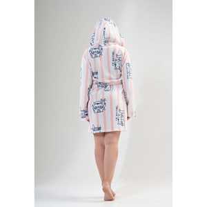 เสื้อคลุมมีฮู้ดผ้าฟลีซสำหรับผู้หญิง พิมพ์ลายแมว สีชมพูอ่อน ลายทาง ชุดนอนลำลอง แขนยาว - Product Image 1