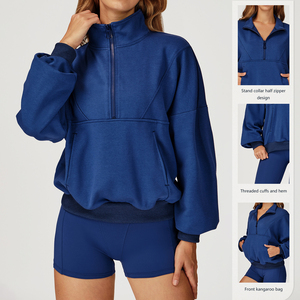 2025 Lulu Jaket Hoodie Lengan Panjang Setengah Resleting Wanita Pakaian Olahraga Lari Latihan Kebugaran Atletik Yoga Gym - Product Image 5