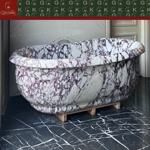 Bañera Ovalada Independiente de Mármol Calacatta Viola GOLDKING de Lujo para Baño Principal con Borde Elevado, Fabricada con CNC - Product Image 2