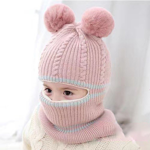 LTT32 Bonnet d'hiver chaud en tricot avec cache-oreilles en peluche pour bébé et enfant, bonnet à double <span class=keywords><strong>pompon</strong></span> pour nourrisson et tout-petit - Product Image 1