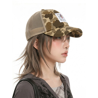 Casquette Trucker Rétro Camouflage Américain en Twill à Visière Courbe, Confortable et Tendance, Idéale pour un Style Décontracté