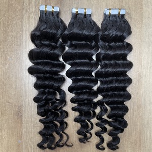 Extensions de cheveux à bandes adhésives 100% cheveux humains vierges, cuticules alignées, invisibles, ondulées lâches, lisses crépus, bouclées birmanes, 50 grammes, 20 pièces - Product Image 6