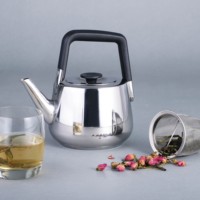 Bouilloire à eau moderne 1L en acier inoxydable, sifflante, écologique, avec poignée en bakélite, compatible gaz et induction, couvercle inclus, pour la cuisson