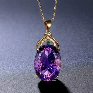 Hot Sale Women Water Drop Purple Gemstone 18k Gold Necklace Luxury Natural Amethyst Pendant Necklaces Jewelry