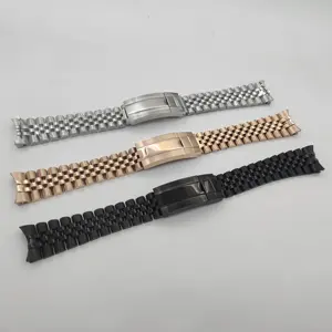 Bracelet de montre en acier inoxydable noir or rose argent 20mm avec boucle déployante pour boîtier de montre mécanique