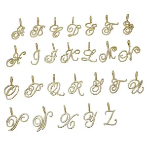 wholesale cursive initial charm chain personalised iced out cursive letter necklaces for women hip hop pendant