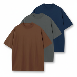 เสื้อยืดผู้ชายตัดเย็บแบบกล่องผ้าฝ้ายคุณภาพสูง240กรัมครอปและโอเวอร์ไซส์ลายทึบ - Product Image 1