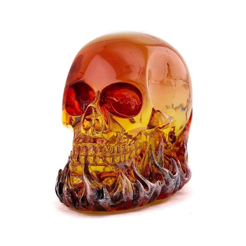 Nhựa Epoxy Rõ Ràng Pha Lê Đầu Sọ Mờ Với Ngọn Lửa Gothic Skull Điêu Khắc