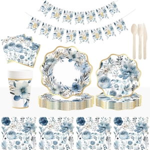 DAMAI <b>Tea</b> <b>Party</b> Floral Theme Blue Flower <b>Party</b> Tableware <b>Set</b> Hot Stamping Disposable Paper Plates Napkin <b>Party</b> Supplies - Product Image 2