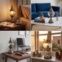 Vintage Moroccan Style Electric Table Lamp Glass Shade Retro Decorative Desk Lamp for Bedroom Living Room Home Decor