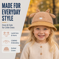 Chapeau Bob Bébé et Tout-Petit en Coton Gaufré Tricoté avec Broderie Oreilles d'Agneau, Casquette de Pêcheur, Accessoire de Coiffure pour Nourrisson