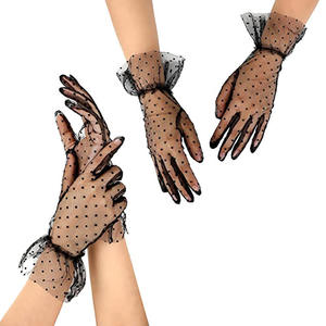<span class=keywords><strong>Noir</strong></span> Sheers Gants Extensibles Dames Accessoires Plein Doigt Dot <span class=keywords><strong>Tulle</strong></span> Mitaines Femmes Court Dentelle Gants pour Mariage - Product Image 2