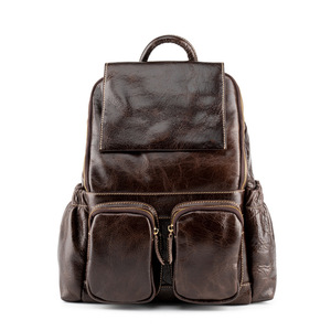 Large Capacity Cowhide <b>Backpack</b> Unisex 14-Inch Laptop Compartment Casual Shoulder Bag Everyday Use - Product Image 5