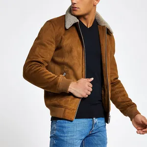 OEM good quality motorcycle jackets custom made light brown faux suede fleece collar mens jacket men fashion coats