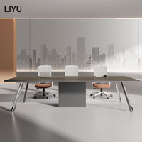 Table de conférence moderne Liyu avec base architecturale LED intégrée, chaises en cuir, mobilier de bureau pour salle de réunion