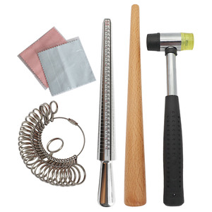 Juego de 6 Herramientas para Medir Anillos, Incluye Mandril, Medidor de Anillos, Medidor de Dedos, Martillo, Paño de Pulido, Kit de Reparación, Herramientas de Joyería - Product Image 1