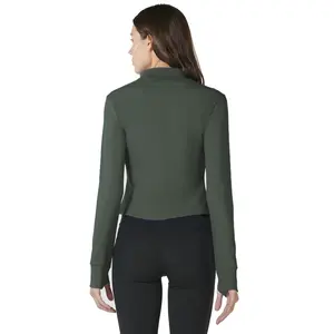 Chaqueta de Manga Larga Verde Militar, Ajustada y Cálida - Product Image 4