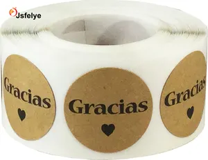 Gracias西班牙语谢谢天然牛皮纸贴纸1英寸卷圆形圆点标签