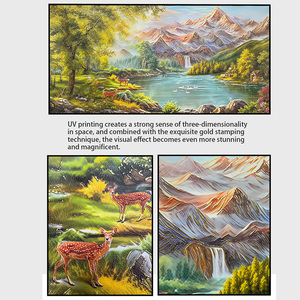 Arte Mural Moderno de Praderas y Montañas con Marco, Paisaje Grande con Textura 3D, Cuadros Trípticos Colgantes de Cuero Vegano - Product Image 4