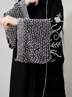 Abaya noire pour femmes, robe longue élégante, robe maxi modeste, broderie argentée perlée, manches évasées, mode islamique Dubaï, robe longue musulmane