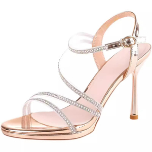 Korean Sexy Rhinestone Stiletto Sandals Women 2026 <b>Summer</b> Fairy One Strap Buckle Elegant <b>Ladies</b> High Heels For Party - Product Image 5