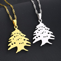 Collier pendentif avec carte du Liban, arbre de cèdre, drapeau, acier inoxydable, couleur or/acier, bijoux ethniques pour hommes et femmes, cadeaux