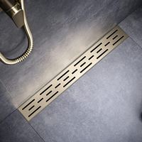 Drain de douche linéaire en or brossé de 24 pouces à haut débit, en acier inoxydable 304, pour salle de bain de villa, grille de drain rectangulaire