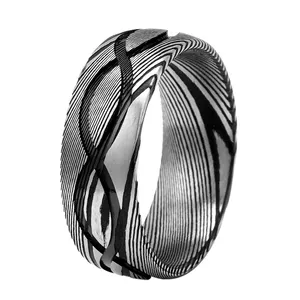 Anillo de boda para hombre con grabado infinito, anillo de dedo moderno, anillos de boda de acero inoxidable de Damasco para hombre